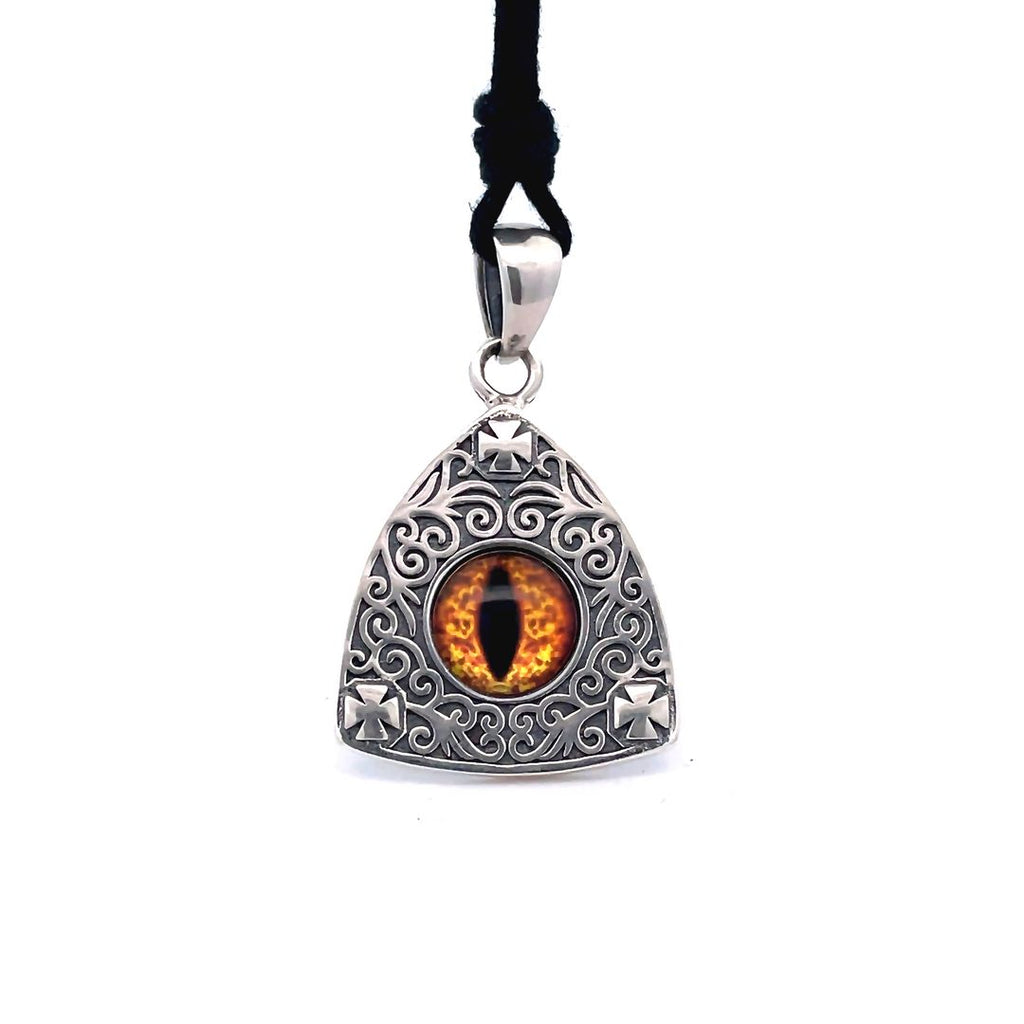 Stone Pattern Triangle Demon Eye Sterling Silver Gold Brass Pendant Necklace