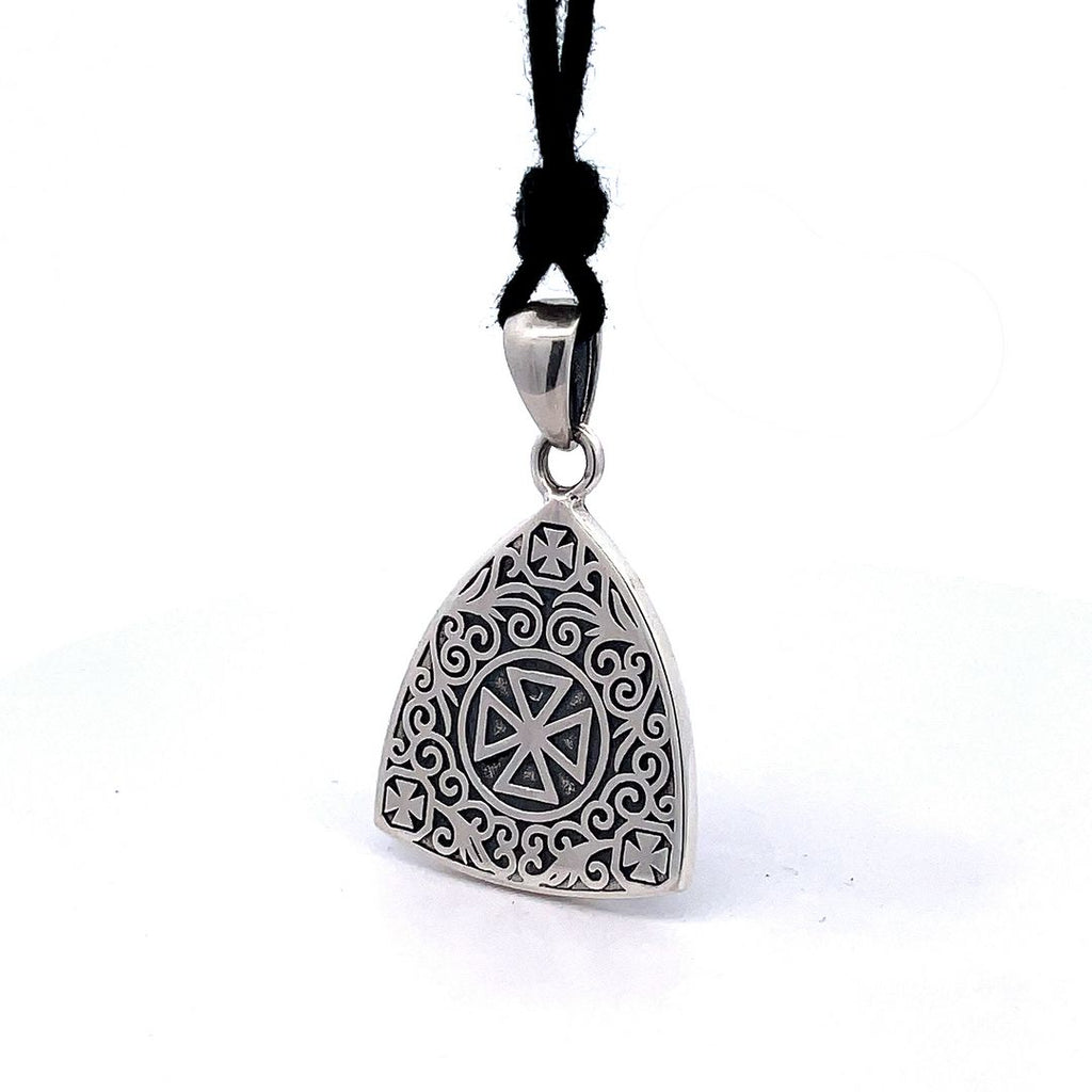 Stone Pattern Triangle Demon Eye Sterling Silver Gold Brass Pendant Necklace