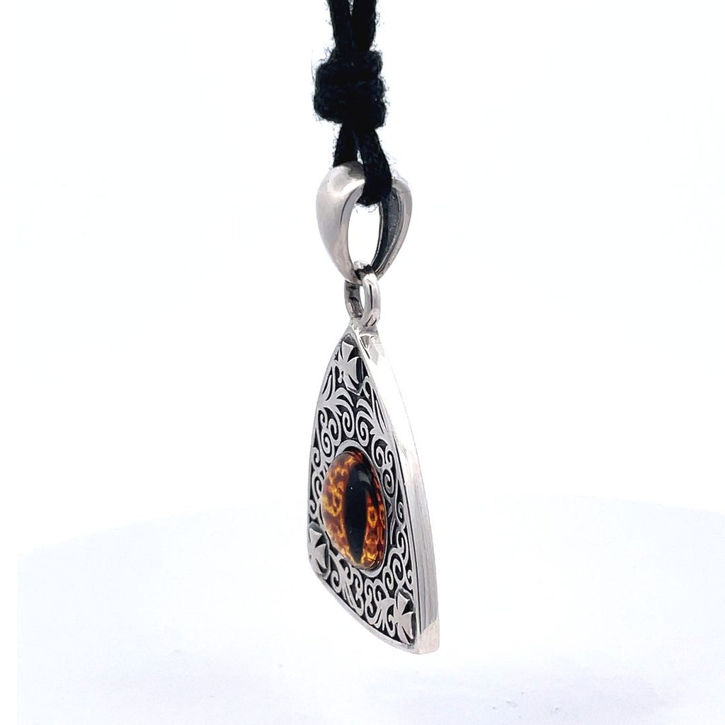 Stone Pattern Triangle Demon Eye Sterling Silver Gold Brass Pendant Necklace