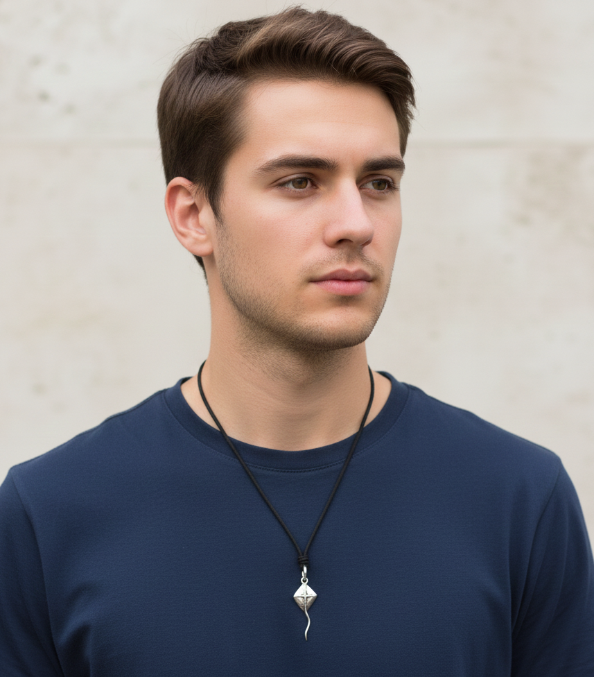 Kite Flyer Brass Charm Sterling Silver Necklace Pendant Jewelry With Cotton Cord