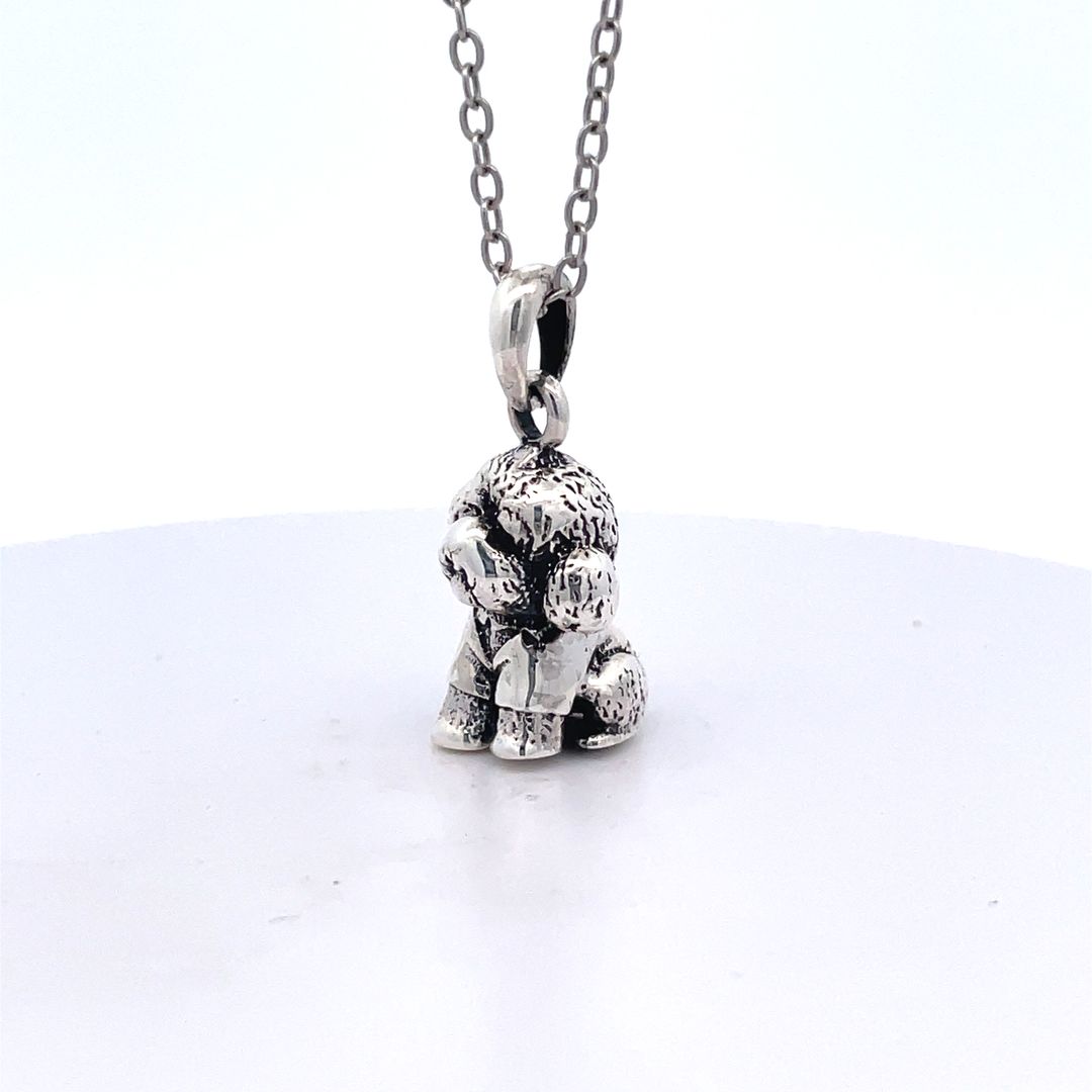 Vintage Cute Teddy Dog Pendant Sterling Silver Pendant Necklace