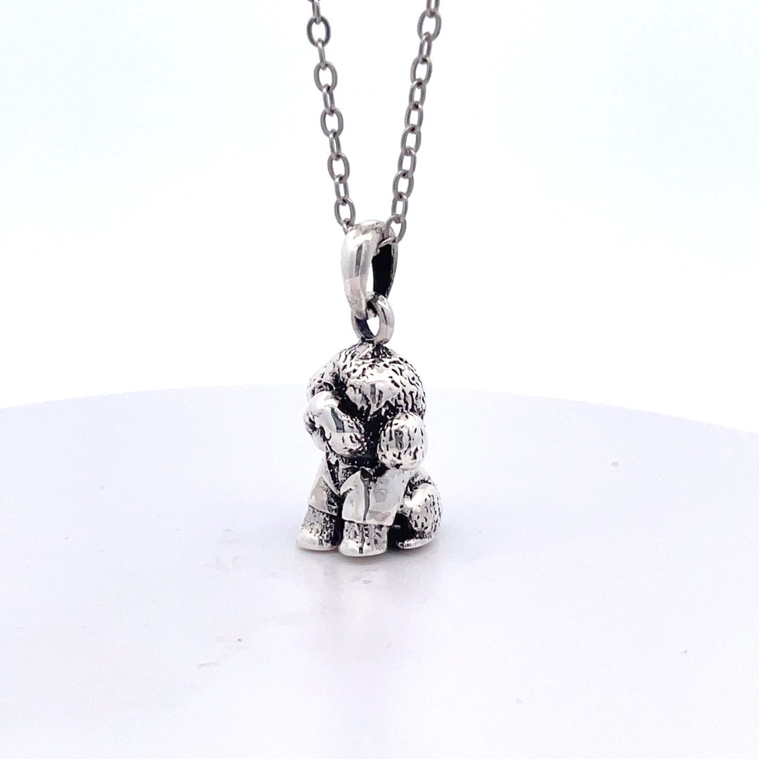Vintage Cute Teddy Dog Pendant Sterling Silver Pendant Necklace