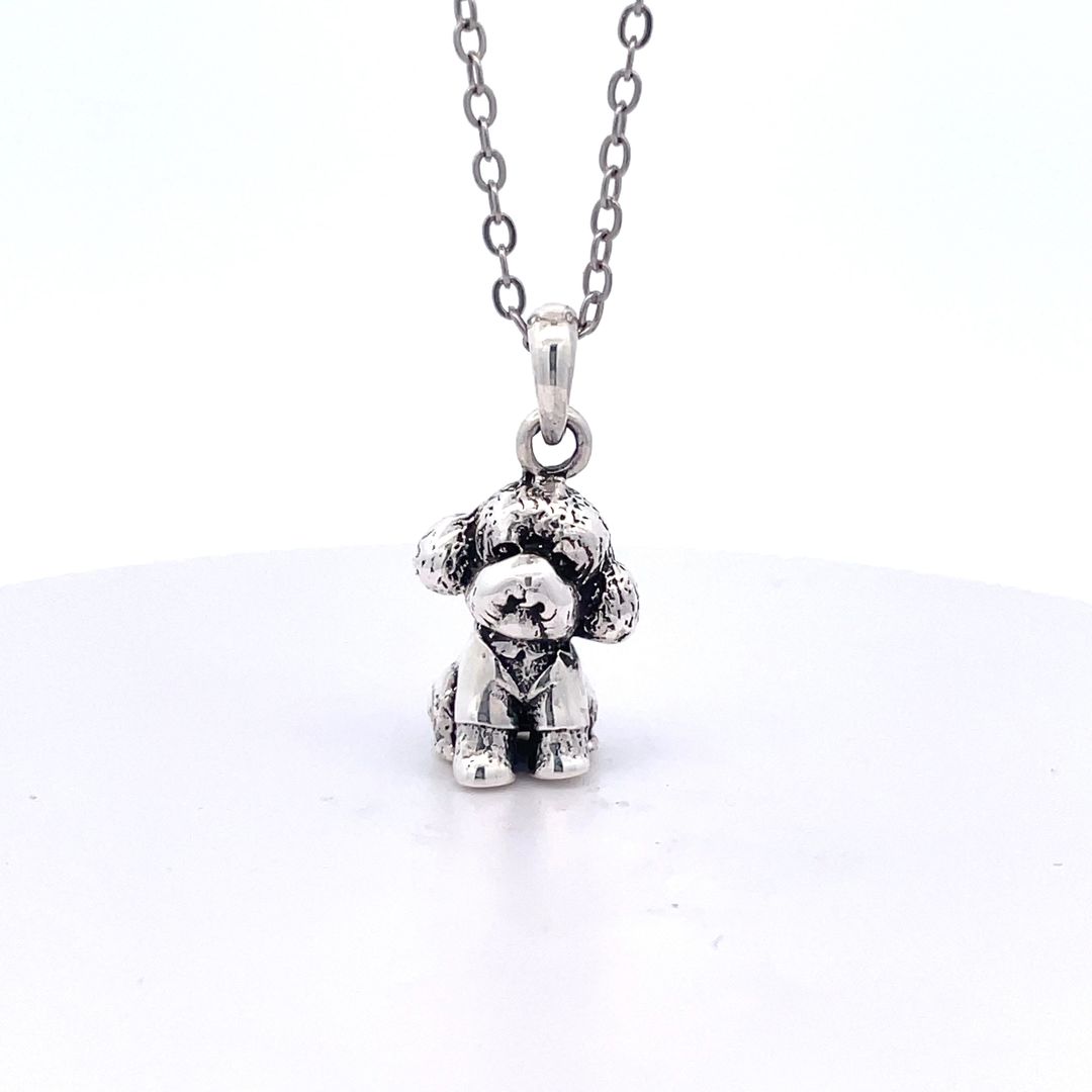 Vintage Cute Teddy Dog Pendant Sterling Silver Pendant Necklace