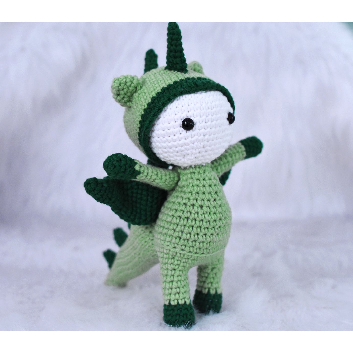 Boy in Flying Dinosaur Outfit Handmade Amigurumi Stuffed Knit Crochet Doll VAC