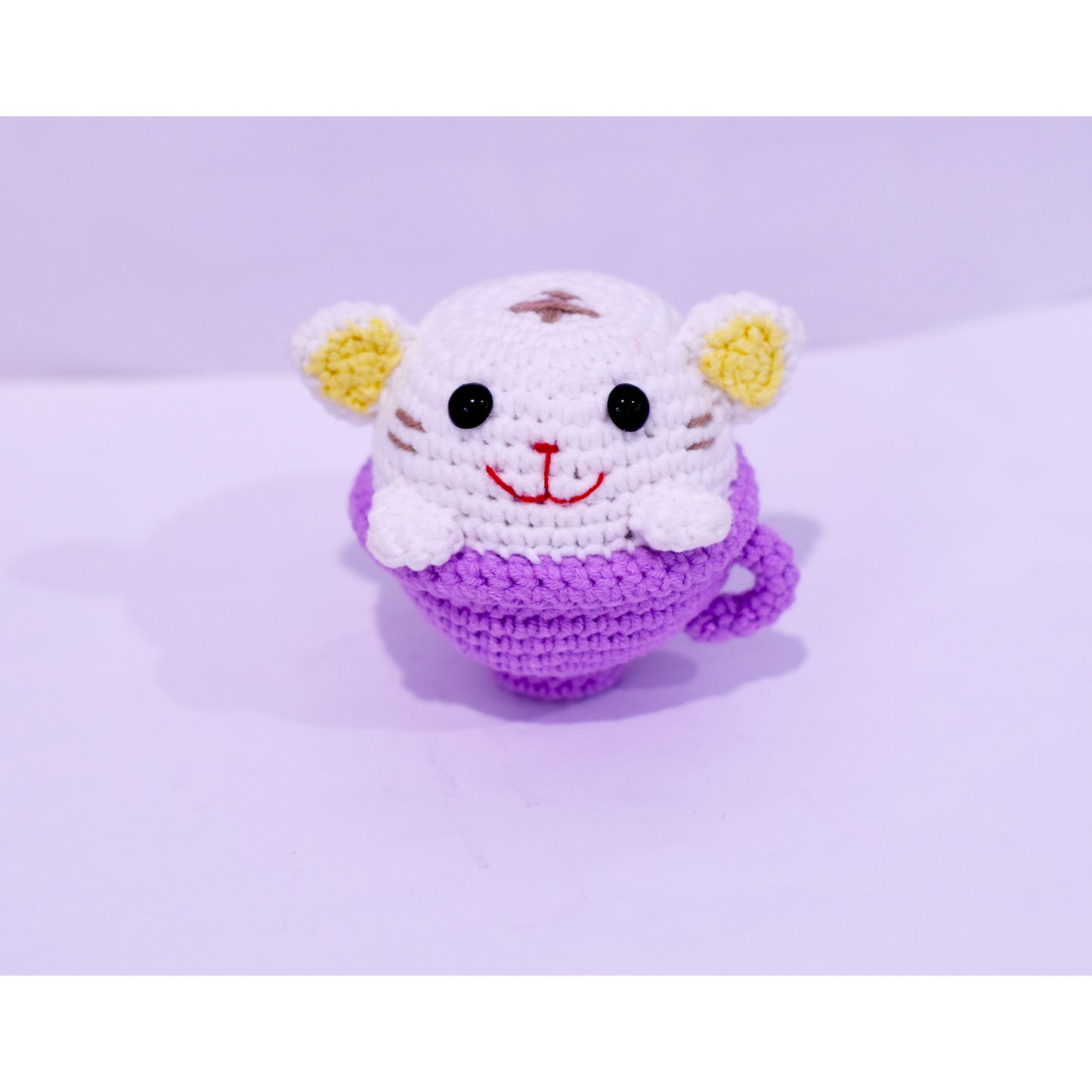 Cat Relaxing In A Tea Cup Handmade Amigurumi Stuffed Toy Knit Crochet Doll VAC