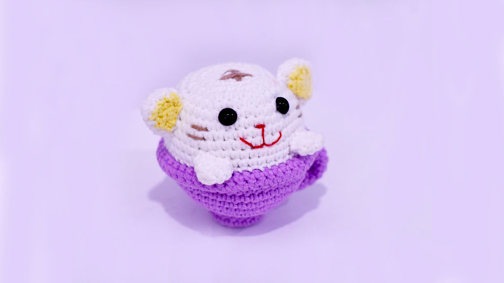 Cat Relaxing In A Tea Cup Handmade Amigurumi Stuffed Toy Knit Crochet Doll VAC