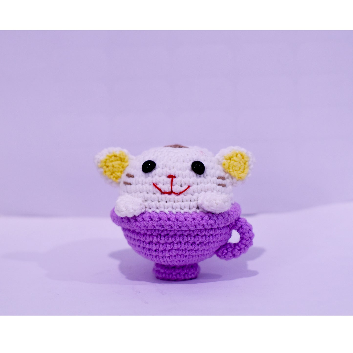 Cat Relaxing In A Tea Cup Handmade Amigurumi Stuffed Toy Knit Crochet Doll VAC