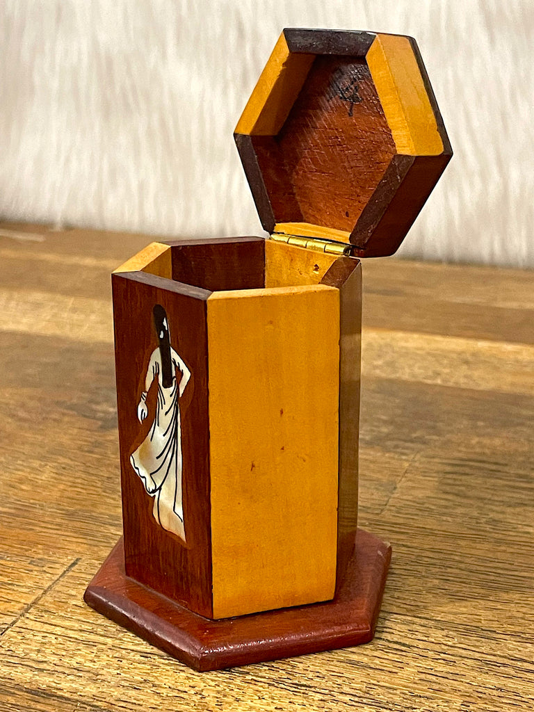 Vintage Handcrafted Wooden Toothpick Holder Pocket Toothpick Dispenser Bucket