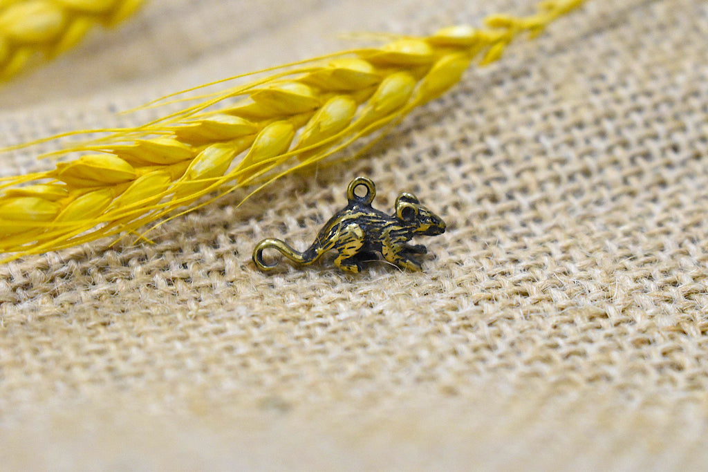 Cute Rat 92.5 Sterling Silver Gold Brass Charm Necklace Pendant Jewelry