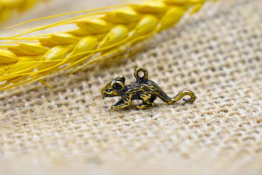 Cute Rat 92.5 Sterling Silver Gold Brass Charm Necklace Pendant Jewelry