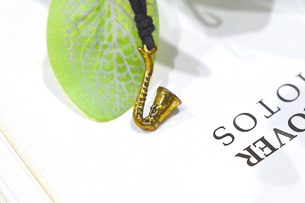 Saxophone Handmade 92.5 Sterling Silver Gold Brass Necklace Pendant Jewelry