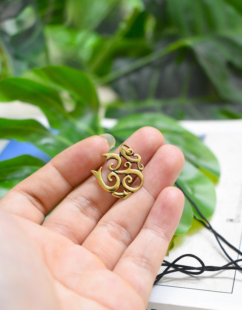 Hindu Om Omh Yoga Handmade Gold Brass Charm Necklace Pendant Jewelry