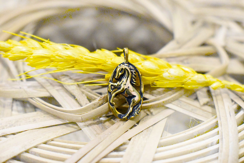 New Horse Handmade Gold Brass 92.5 Sterling Silver Necklace Pendant Jewelry
