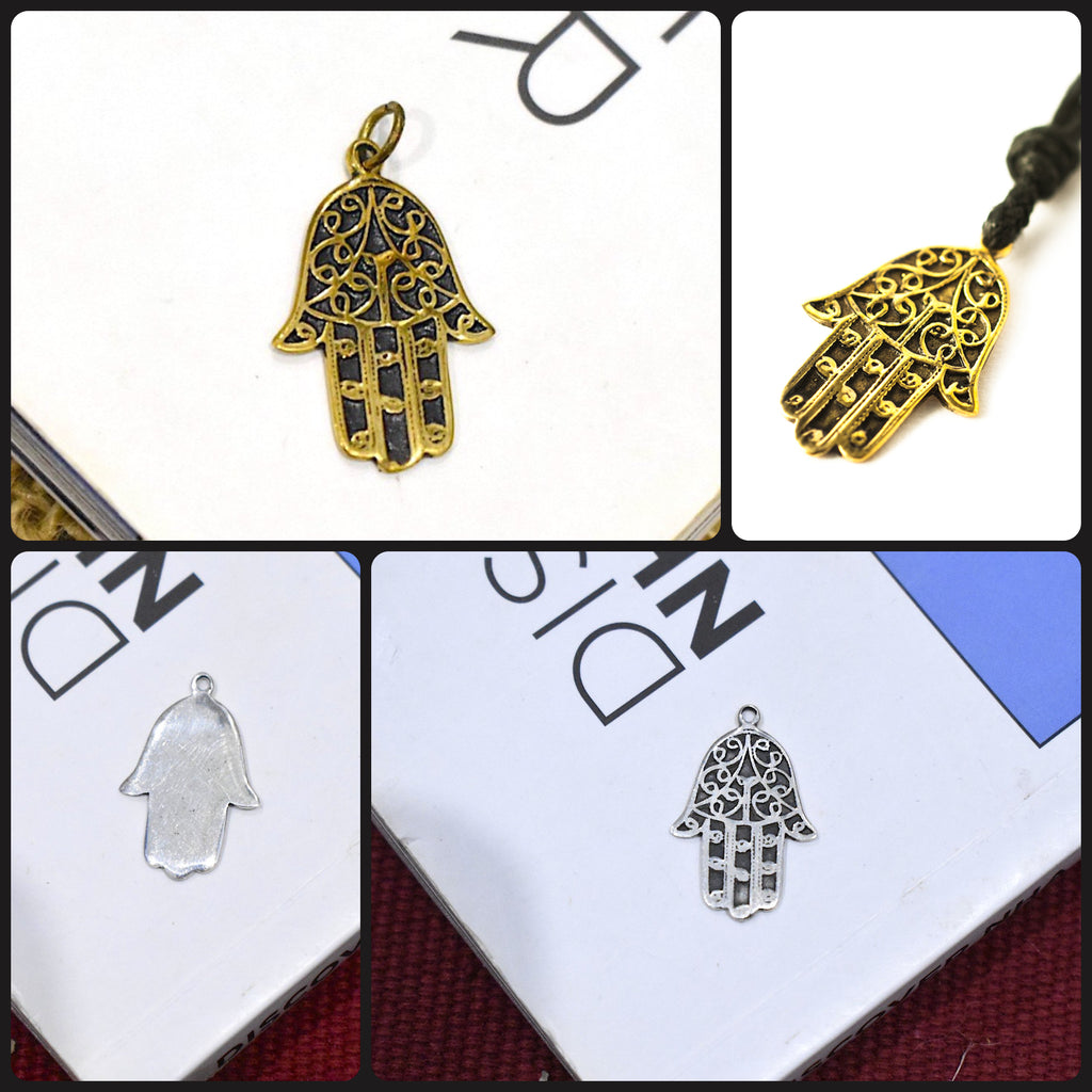 Jewish Hamsa Hand of God Handmade Brass Necklace Pendant Jewelry