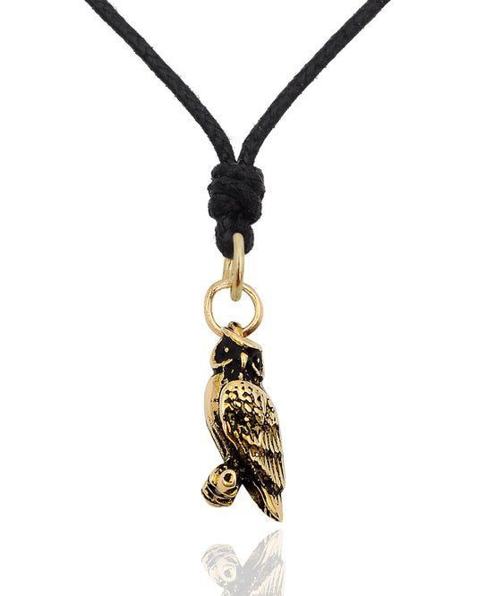 Owl Bird On Tree Branch Handmade Gold Brass Necklace Pendant Jewelry