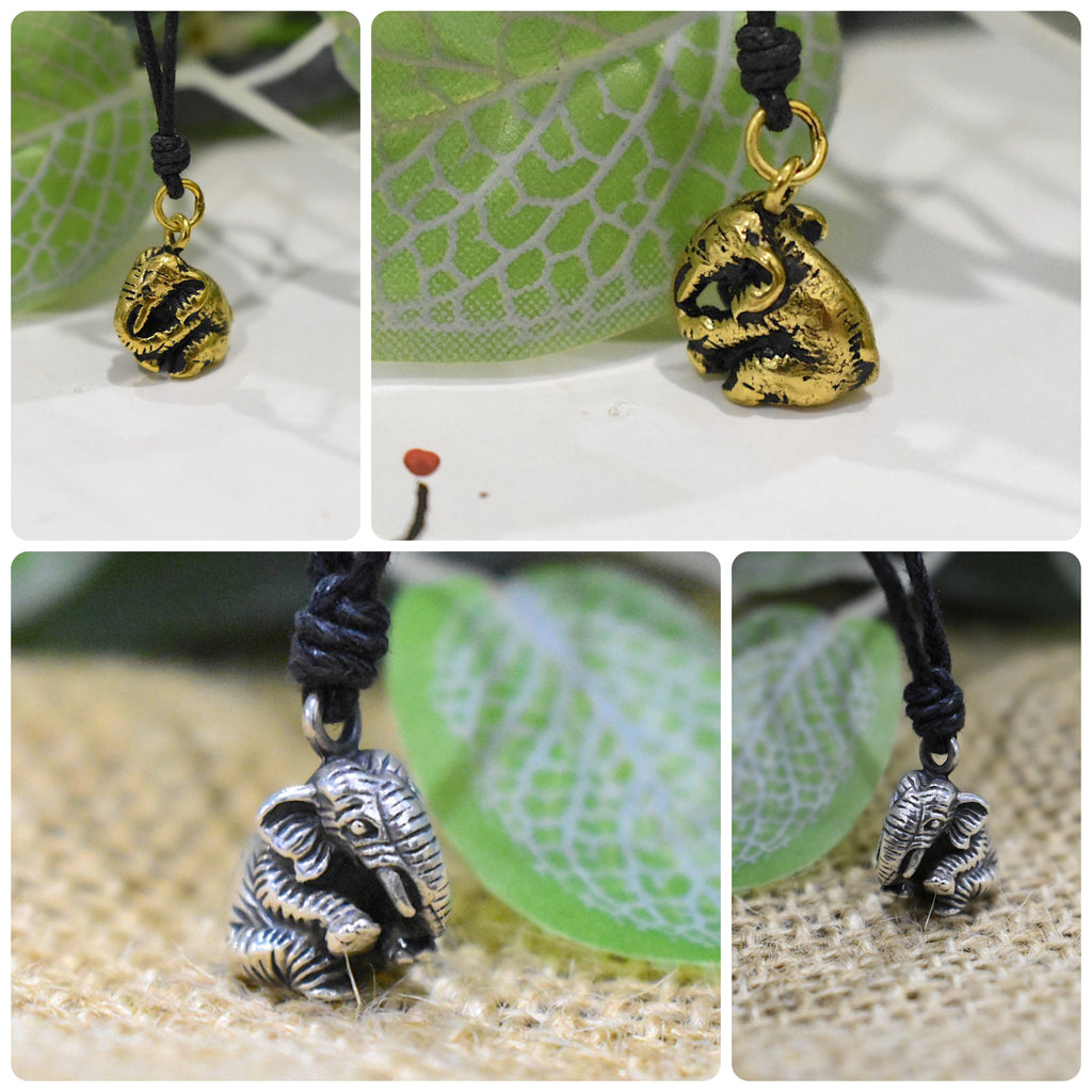 Sitting Elephant 92.5 Sterling Silver Gold Brass Necklace Pendant Jewelry