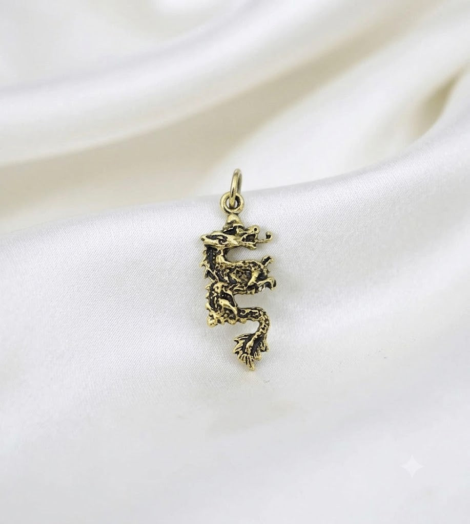 Dragon Chinese Handmade Sterling Silver Gold Brass Necklace Pendant Jewelry