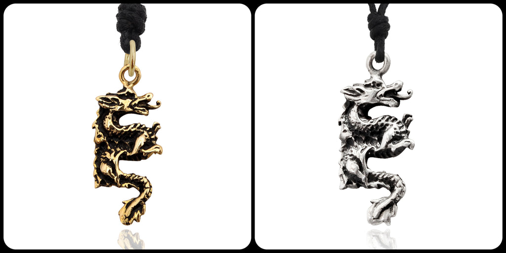 Dragon Chinese Handmade Sterling Silver Gold Brass Necklace Pendant Jewelry