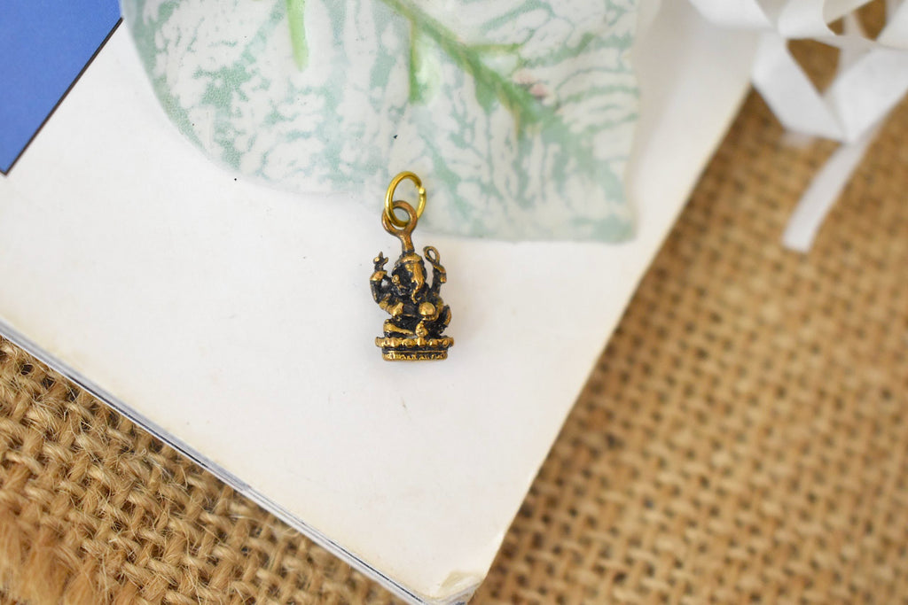 Ganesh Hindu Elephant God 92.5 Sterling Silver Brass Necklace Pendant Jewelry