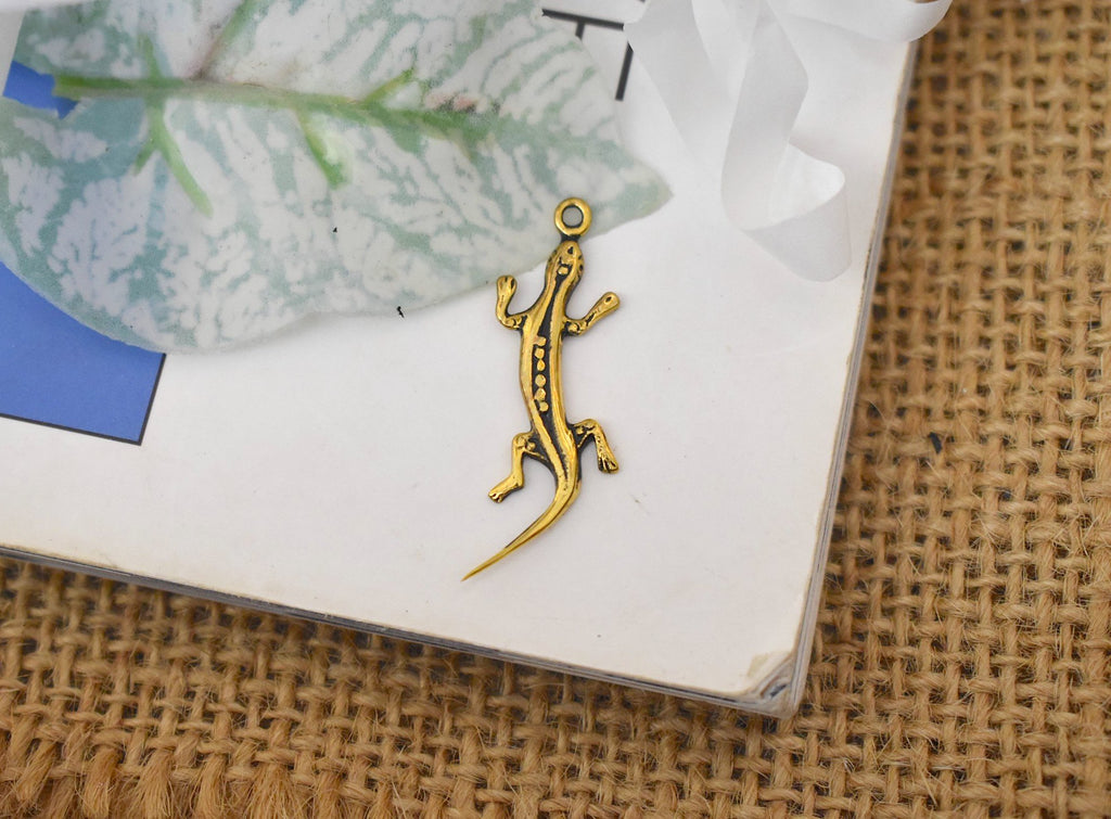 New Lizard 92.5 Sterling Silver Gold Brass Charm Necklace Pendant Jewelry