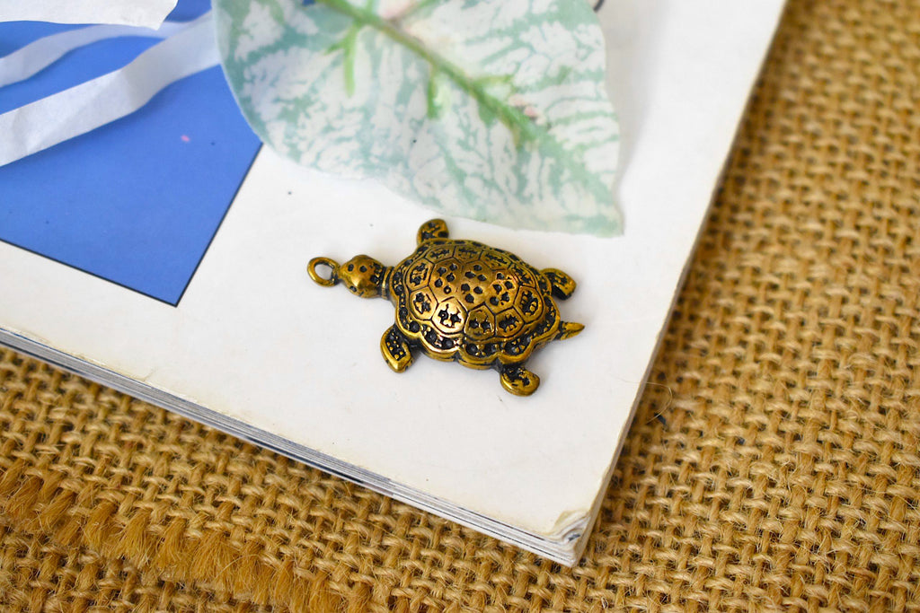 Turtle Chinese Luck I Ching Handmade Brass Necklace Pendant Jewelry