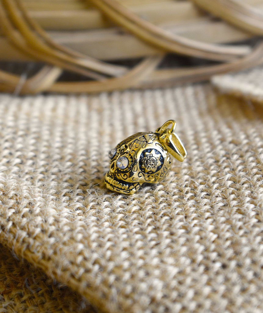 New Mexican Skull Cross Jesus Handmade Gold Brass Necklace Pendant Jewelry