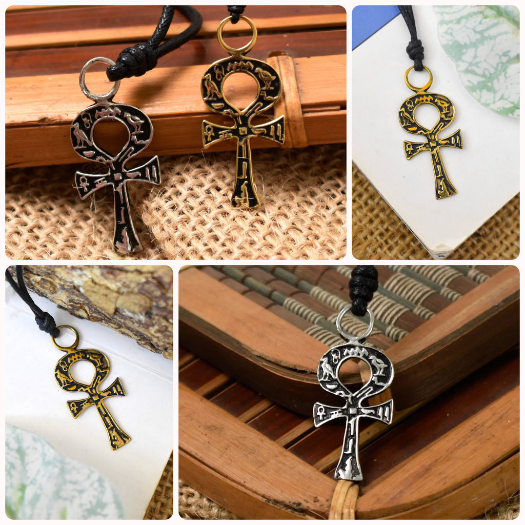 Egyptian Key Silver Gold Brass Charm Necklace Pendant Jewelry