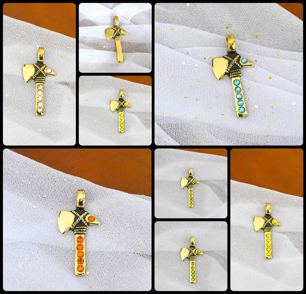 Colorful Battle Axe Silver Pewter Gold Brass Necklace Pendant Jewelry