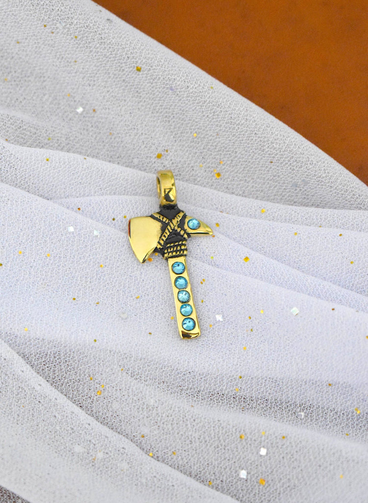 Colorful Battle Axe Silver Pewter Gold Brass Necklace Pendant Jewelry