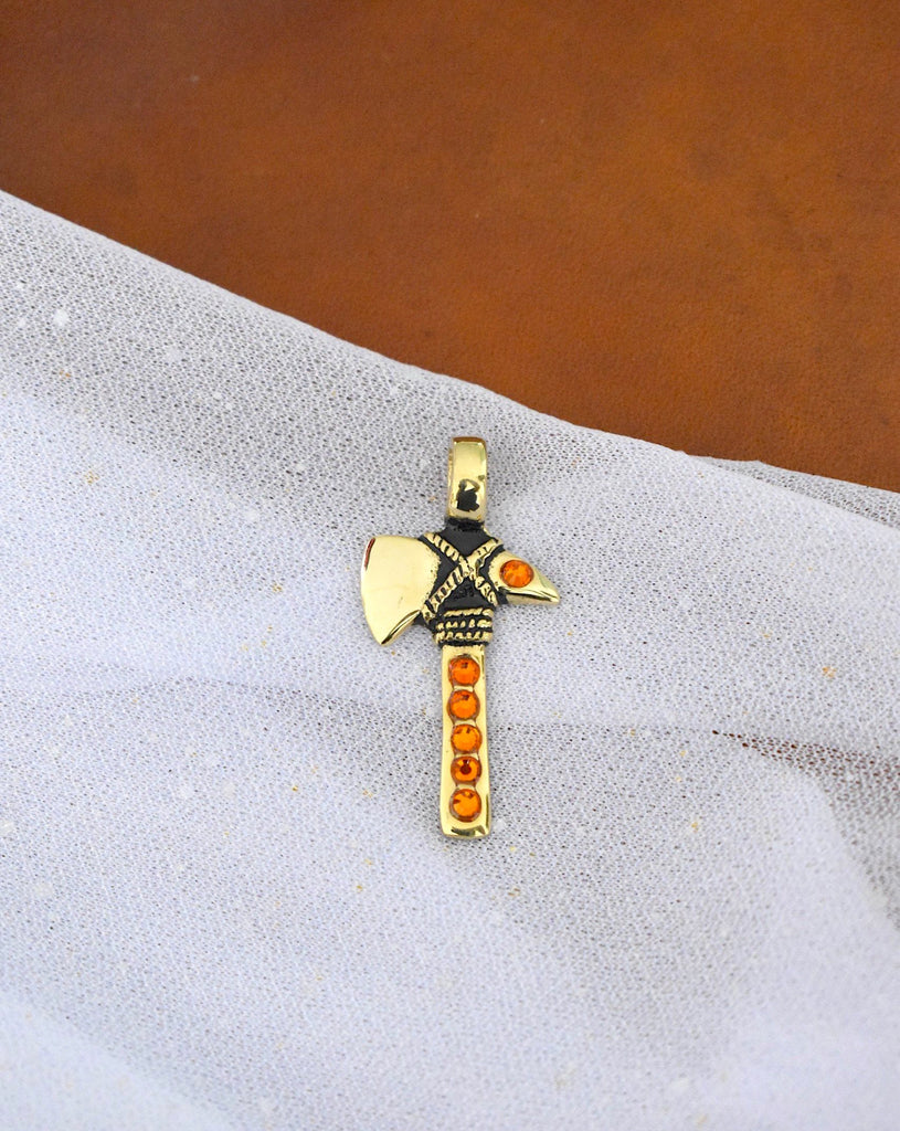 Colorful Battle Axe Silver Pewter Gold Brass Necklace Pendant Jewelry