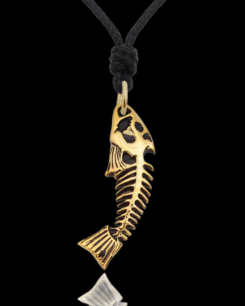Stylish Fish Skeleton Silver Pewter Gold Brass Charm Necklace Pendant Jewelry