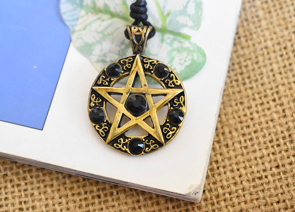 Color Pentagram Silver Pewter Gold Brass Charm Necklace Pendant Jewelry