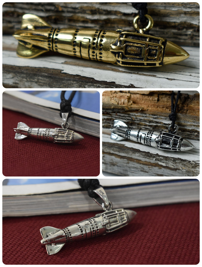 Missile Rocket Pendant Necklace 925 Sterling Silver/Pewter/ Brass - Military Aviation Jewelry