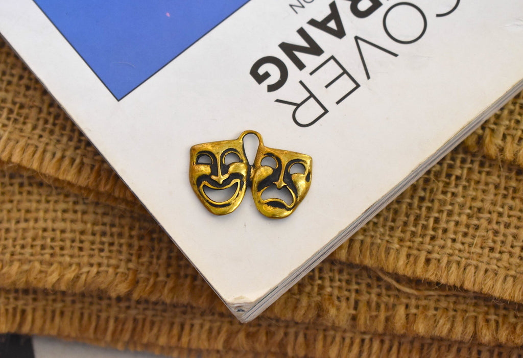 Drama Theater Masks Silver Pewter Gold Brass Necklace Pendant Jewelry