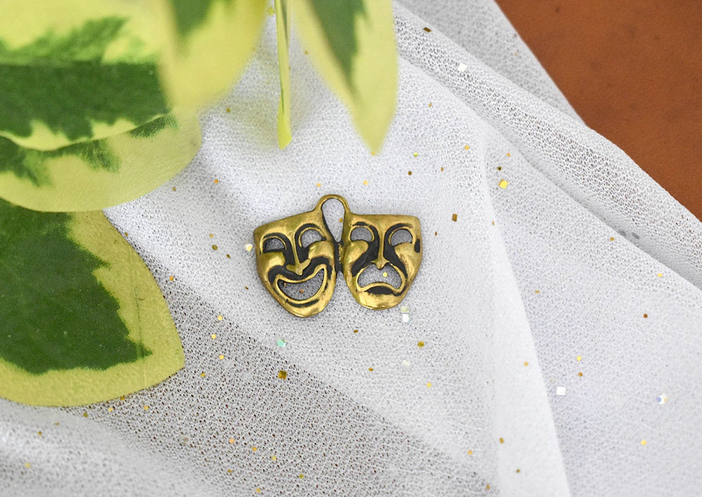 Drama Theater Masks Silver Pewter Gold Brass Necklace Pendant Jewelry