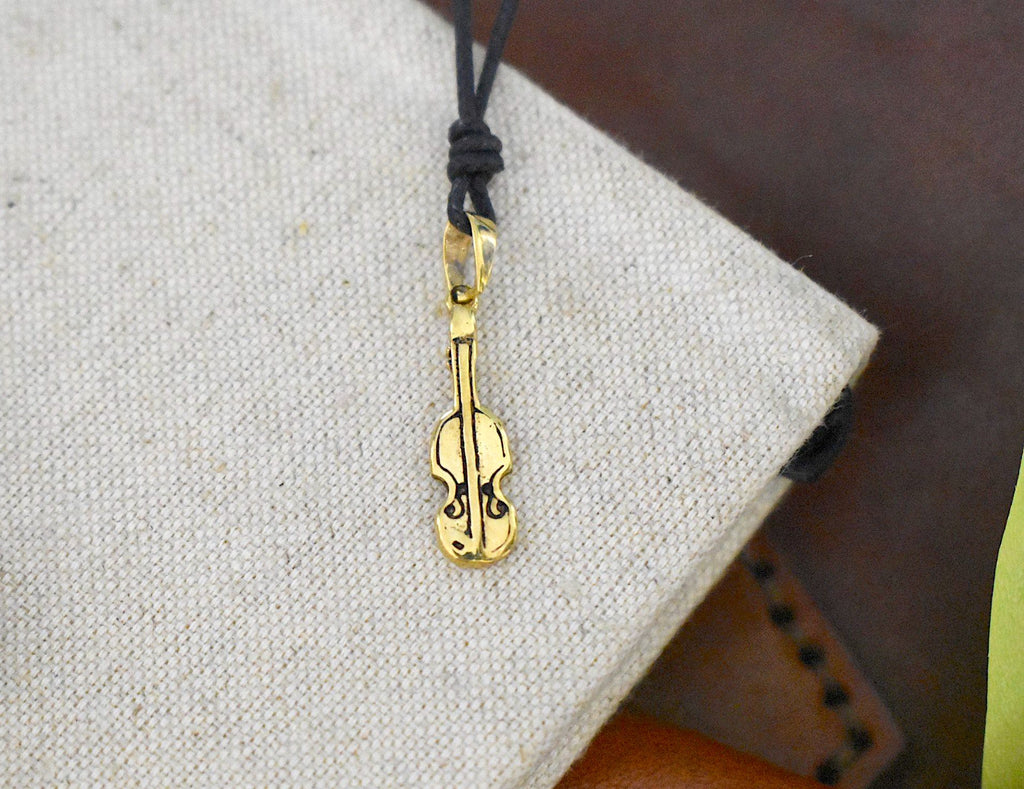 Cute Cello Violin Gold Brass Charm Necklace Pendant Jewelry