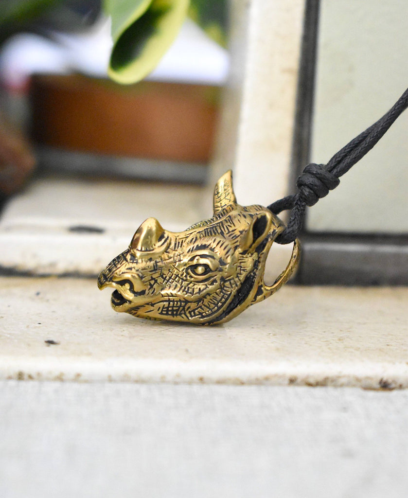 Rhino Head Rhinoceros 92.5 Sterling Silver Brass Gold Necklace Pendant Jewelry