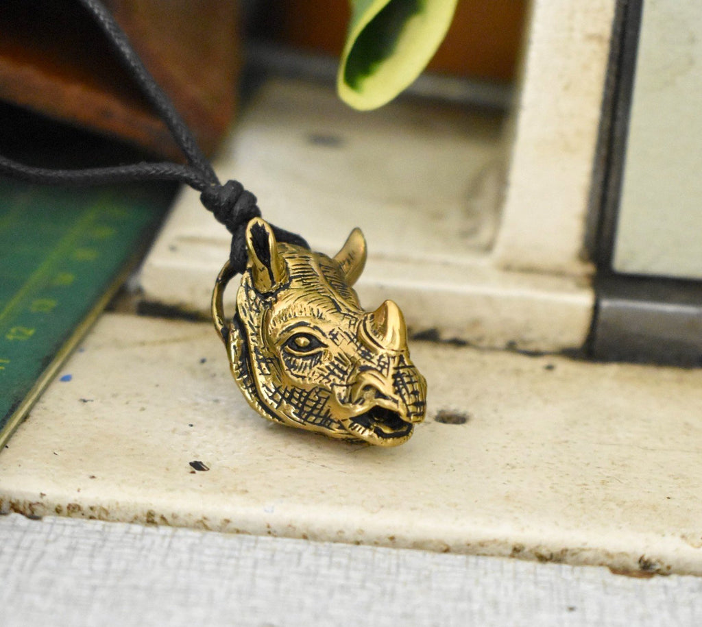 Rhino Head Rhinoceros 92.5 Sterling Silver Brass Gold Necklace Pendant Jewelry