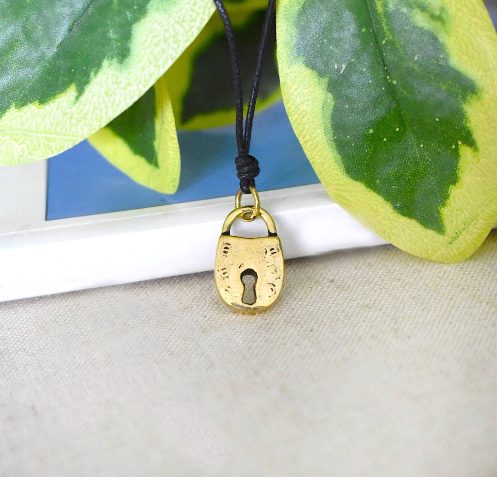 Lock And Key Friendship Handmade Gold Brass Charm Necklace Pendant Jewelry