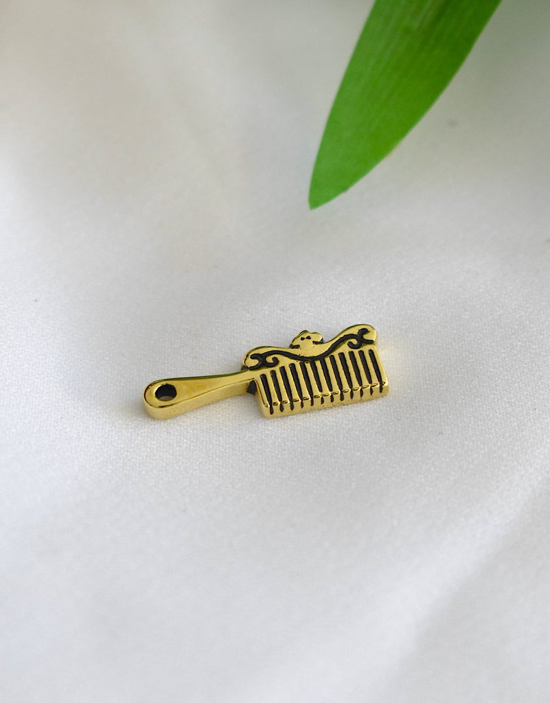 Cute Golden Comb Brush Gold Brass Charm Necklace Pendant Jewelry