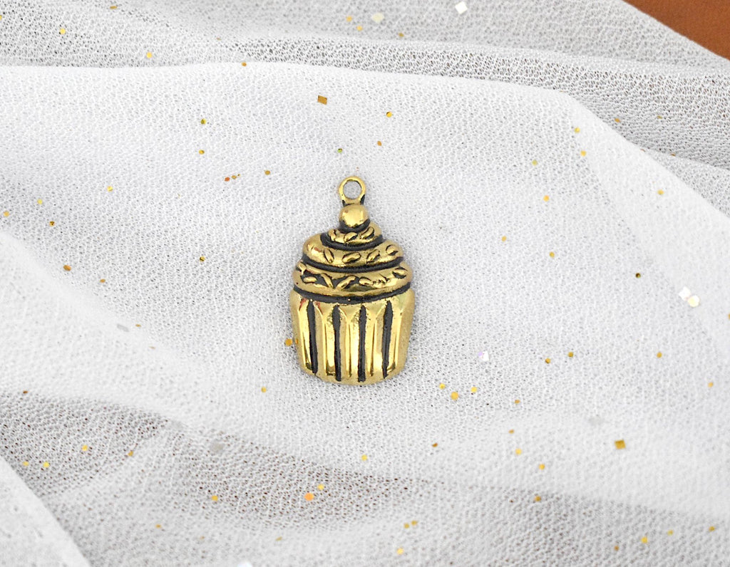 Cupcake Dessert Handmade Gold Brass Necklace Pendant Jewelry