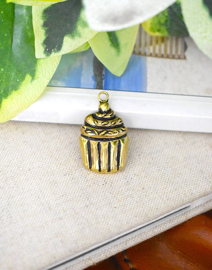 Cupcake Dessert Handmade Gold Brass Necklace Pendant Jewelry