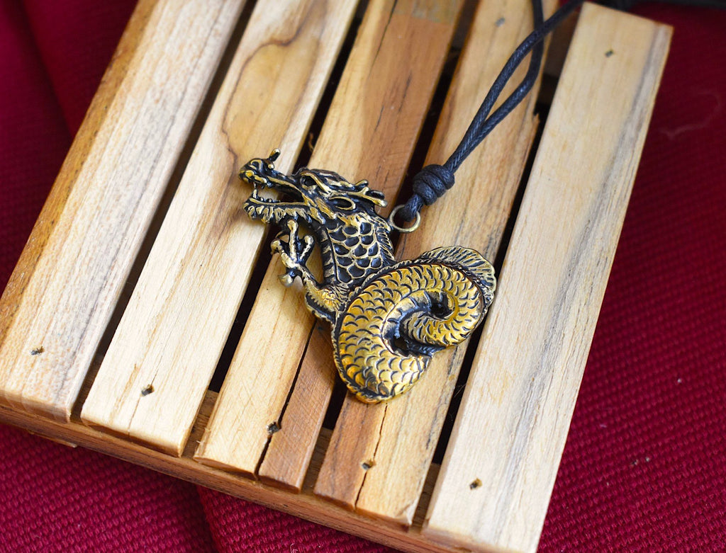 Spiral Tail Dragon Silver Pewter Gold Brass Charm Necklace Pendant Jewelry