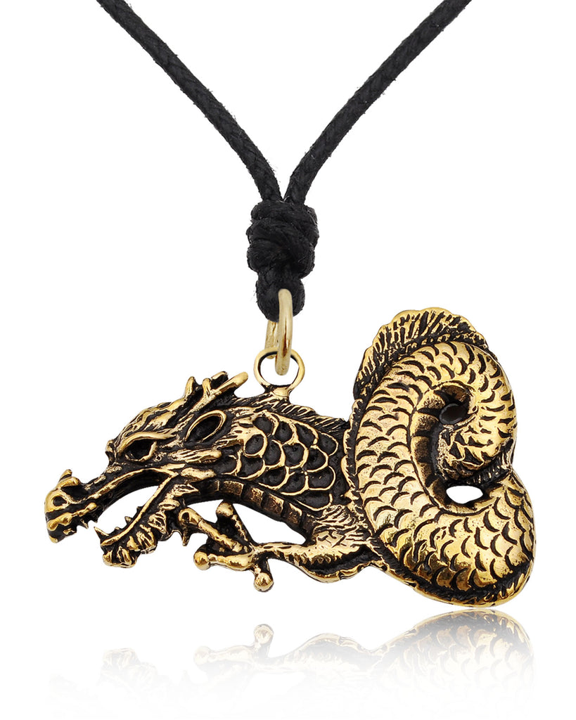 Spiral Tail Dragon Silver Pewter Gold Brass Charm Necklace Pendant Jewelry