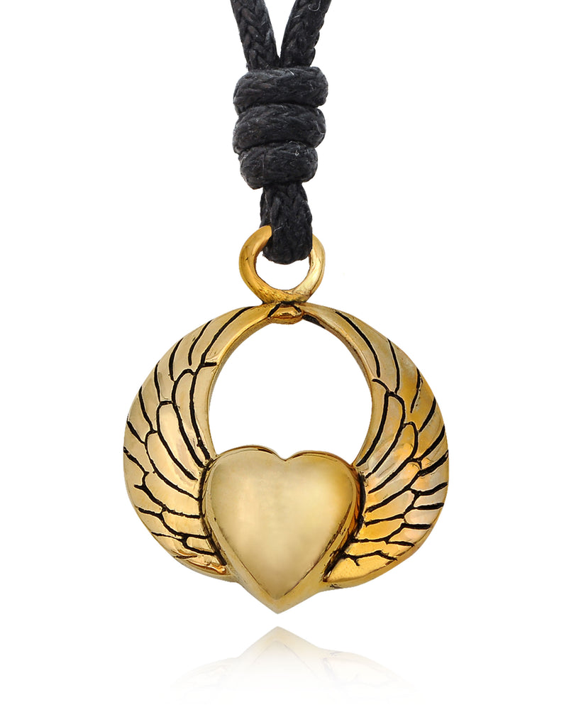 New Heart With Wings Silver Pewter Gold Brass Charm Necklace Pendant Jewelry
