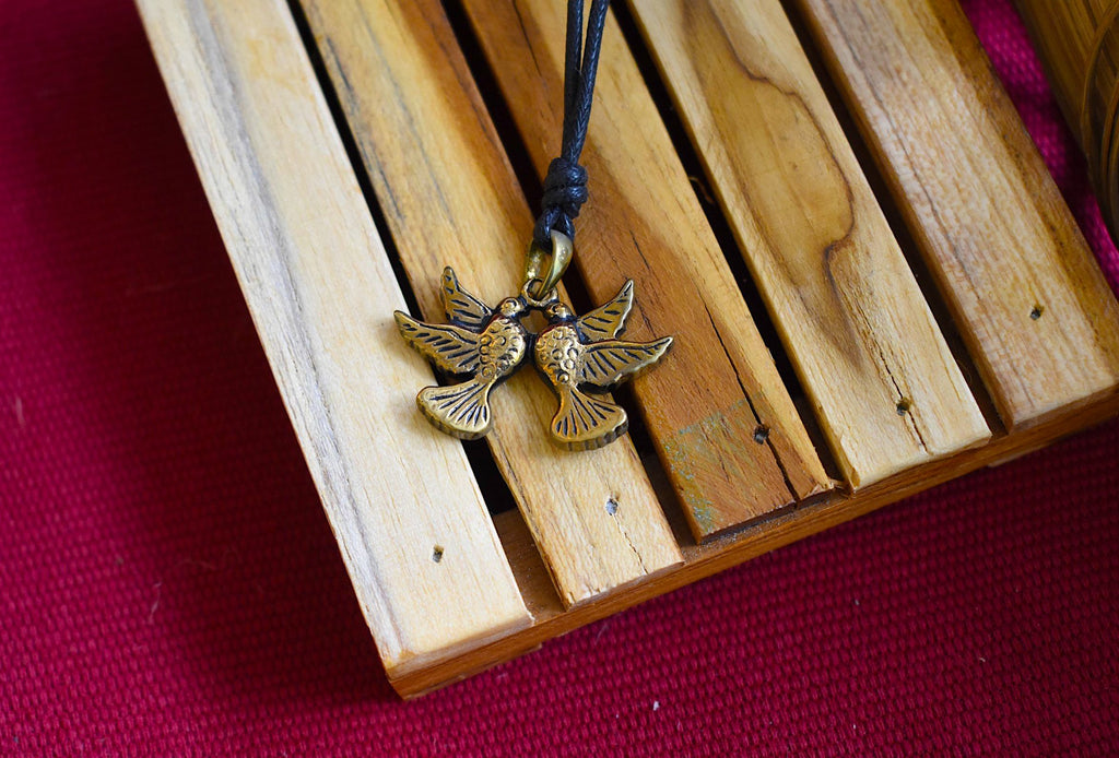 Birds Symbol Peace Gold Brass Charm Necklace Pendant Jewelry
