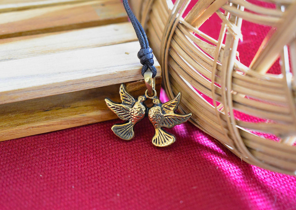 Birds Symbol Peace Gold Brass Charm Necklace Pendant Jewelry