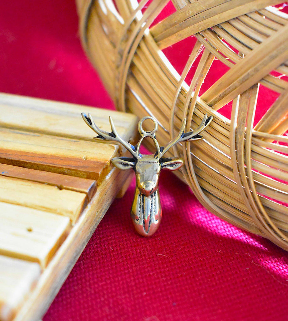 Deer Antler Gold Brass Charm Necklace Pendant Jewelry
