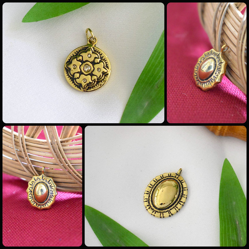 Vintage Amulet Gold Brass Charm Necklace Pendant Jewelry