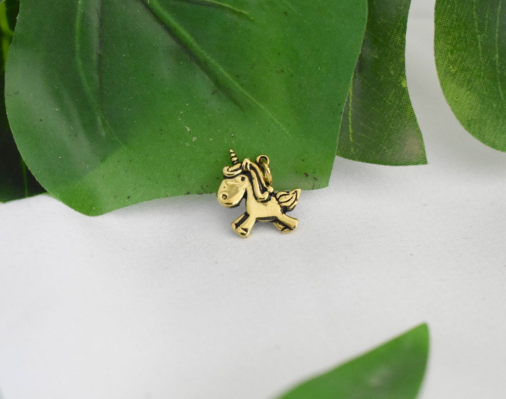 Tiny Unicorn Silver Pewter Gold Brass Charm Necklace Pendant Jewelry